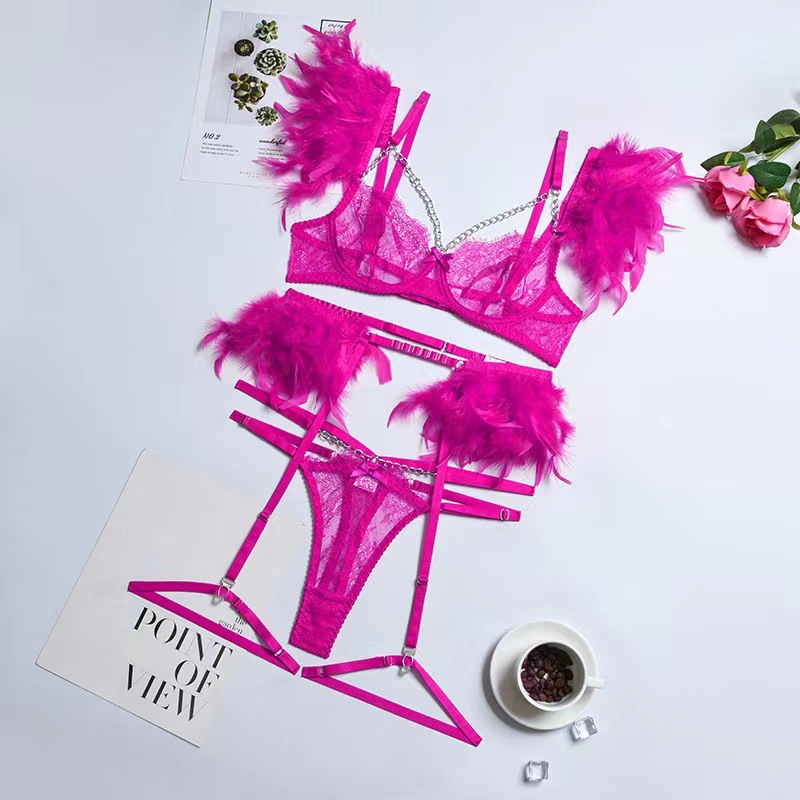 Best 3 Pieces Delicate Underwear Sexy Transparent Lace Bra with Chain Luxury Erotic Sets Factories, Exporters