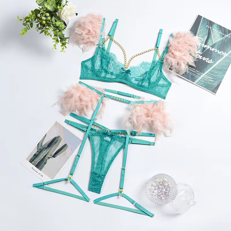 Best 3 Pieces Delicate Underwear Sexy Transparent Lace Bra with Chain Luxury Erotic Sets Factories, Exporters