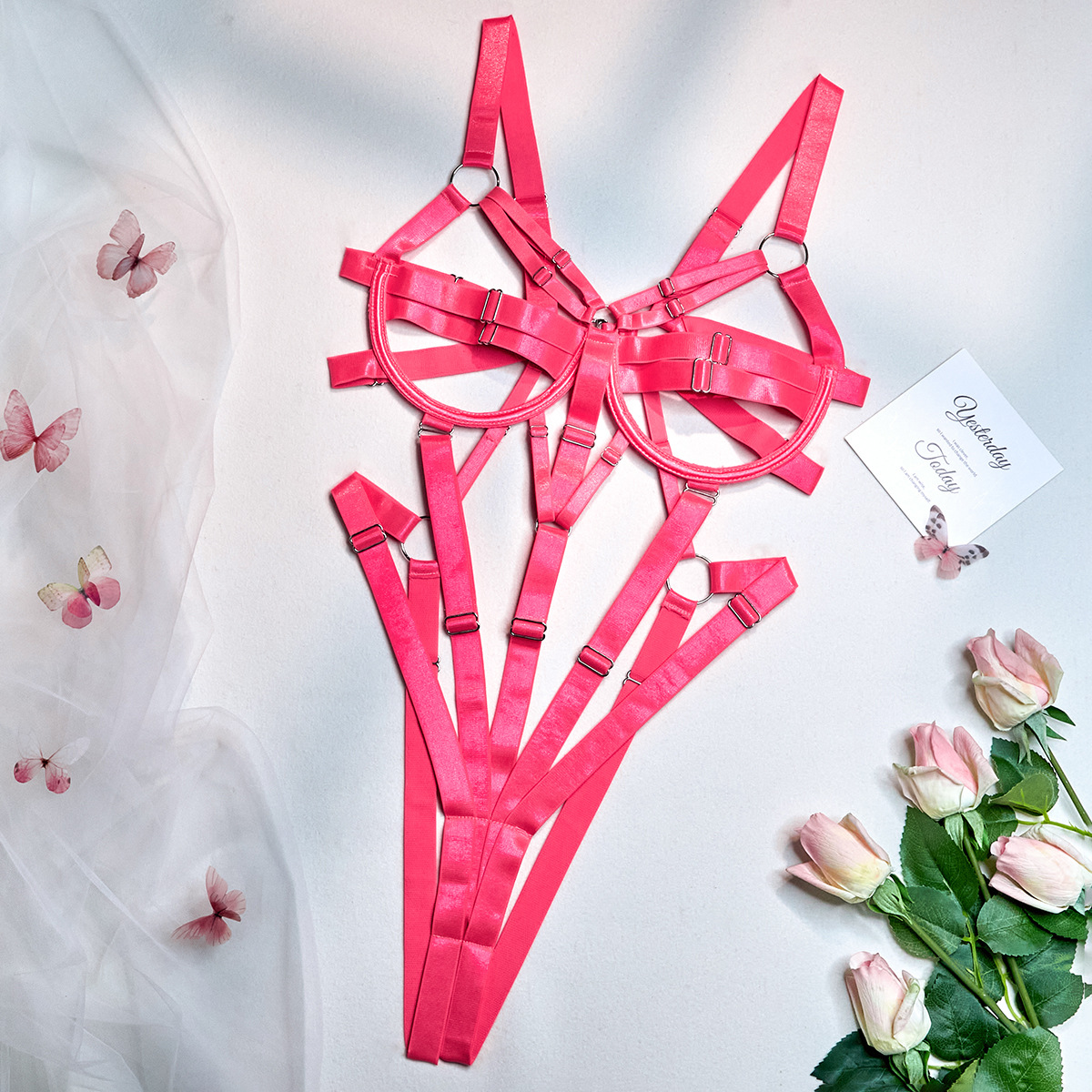 Cheap Strap sexy lingerie webbing splicing steel ring backless one-piece suit underwear Suppliers, Factory