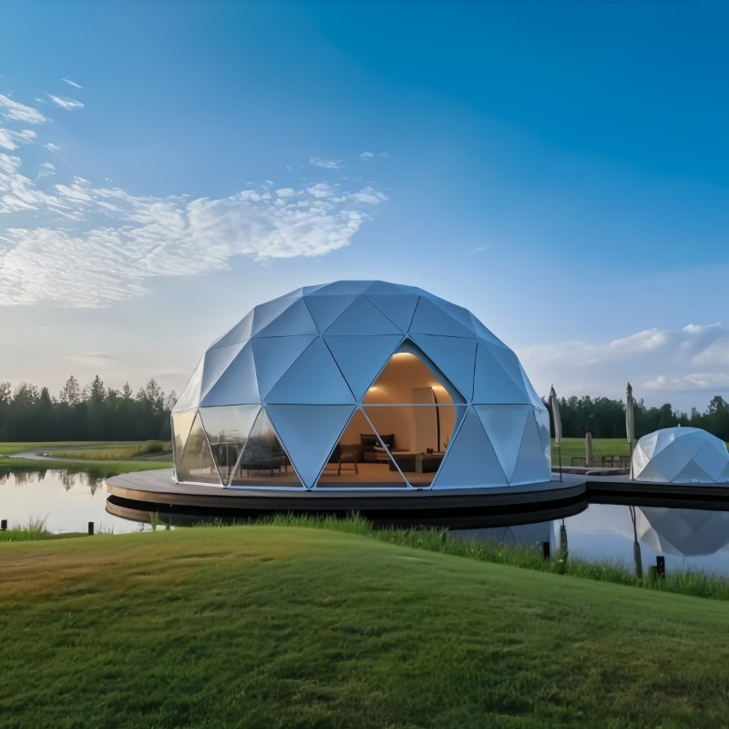 Prefab Luxury Mobile Portable Steel Frame Outdoor Waterproof Glamping Geodesic Dome Tent House with Bedrooms