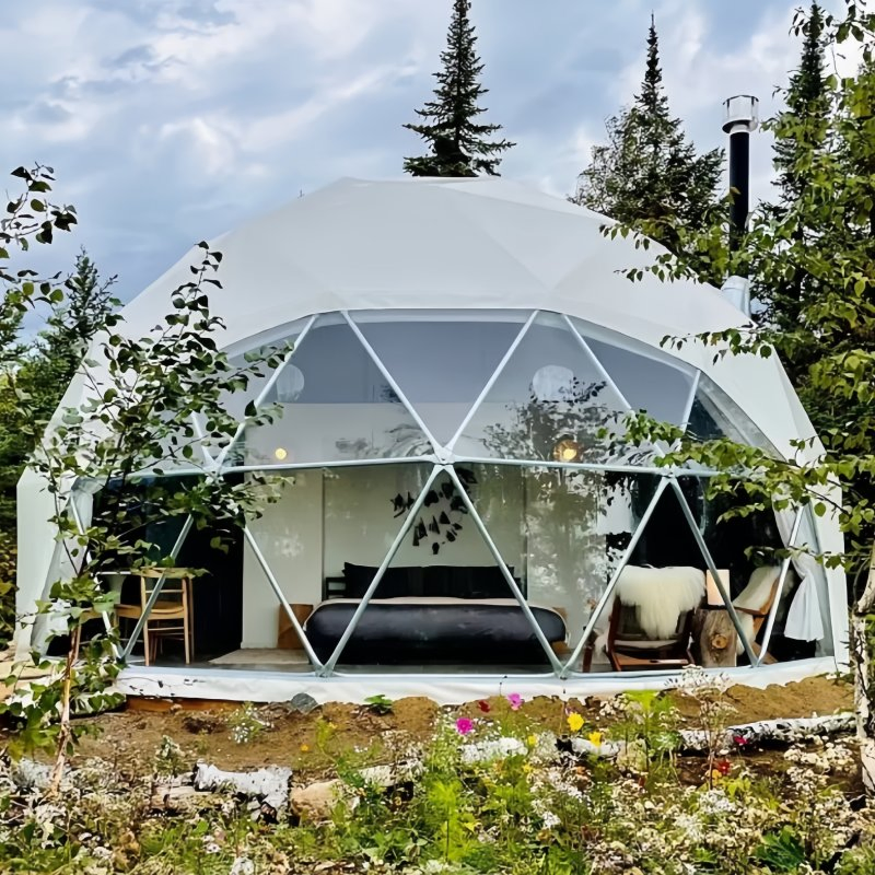 Prefab Luxury Mobile Portable Steel Frame Outdoor Waterproof Glamping Geodesic Dome Tent House with Bedrooms