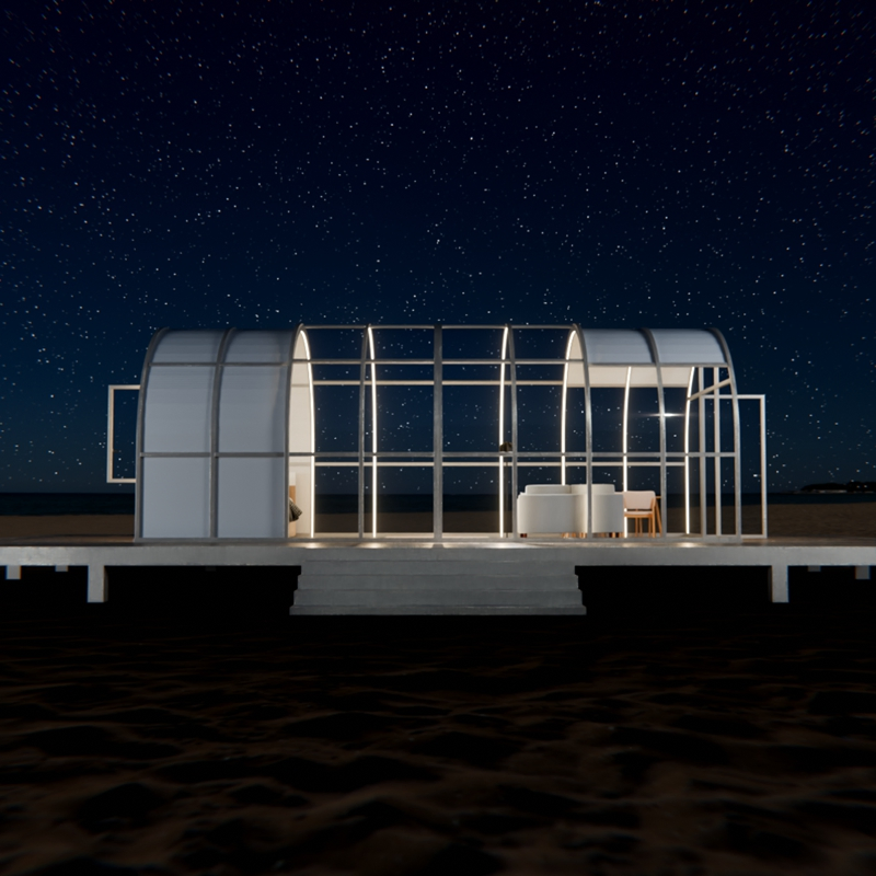 Semi Dome Seaside Glamping Sunroom Motorized Retractable Roof Lighting Shade Hotel or Resort Mobile Accommodation Sunroom