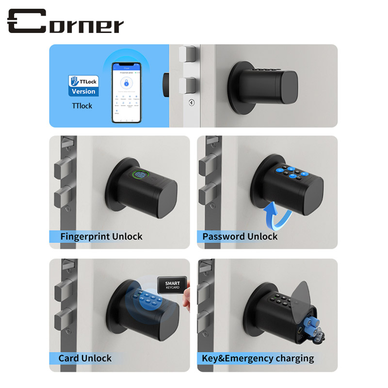 Multiple Unlock Way Electronic Keyless Fingerprint ID Card USB Rechargeable Emergency Smart Door Lock