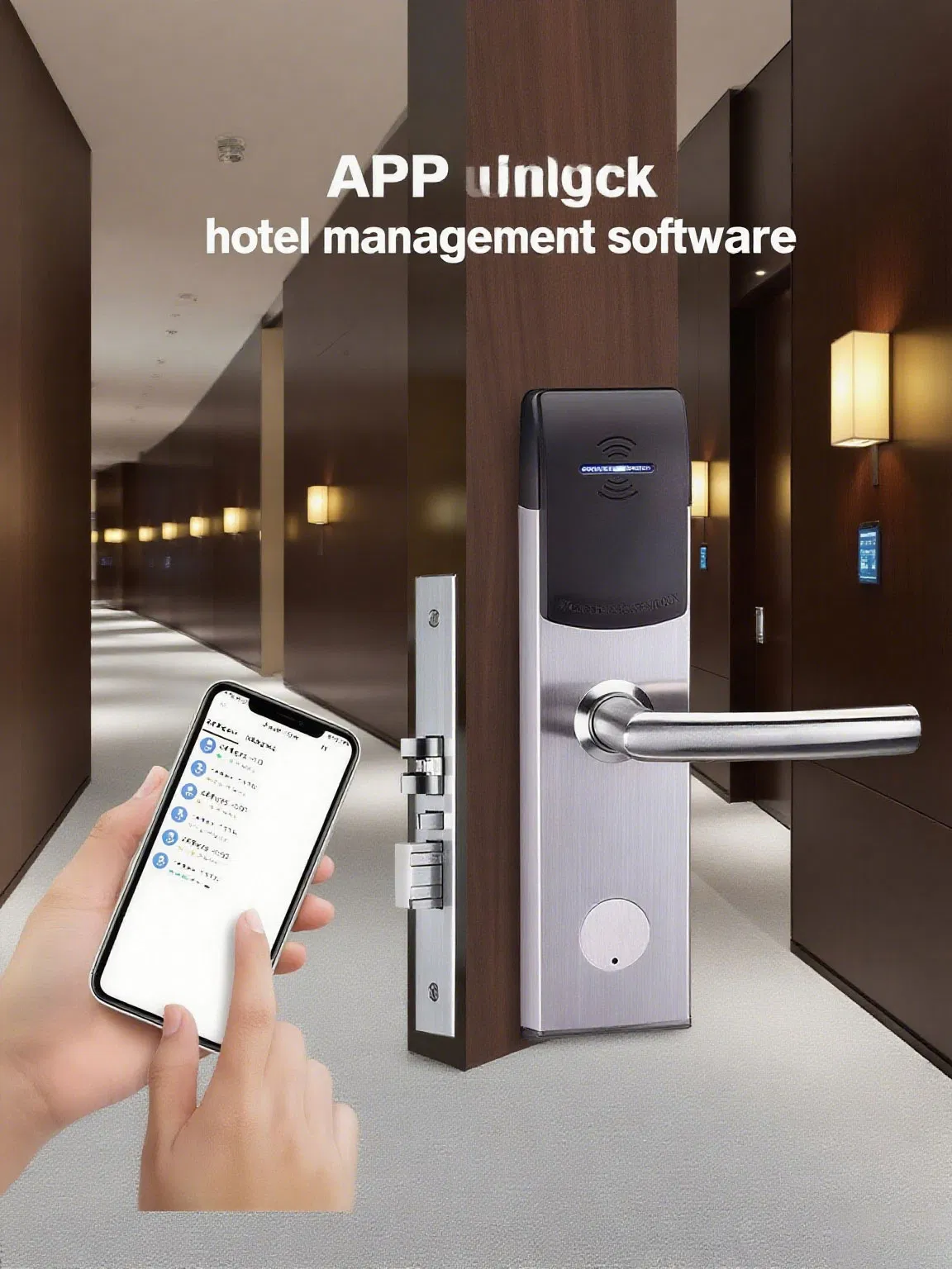 High Quality Modern Design Black Customed Bedroom Card Reader Electronics Smart Hotel Mechanical Key Door Lock with RFID Key Card with Free Software