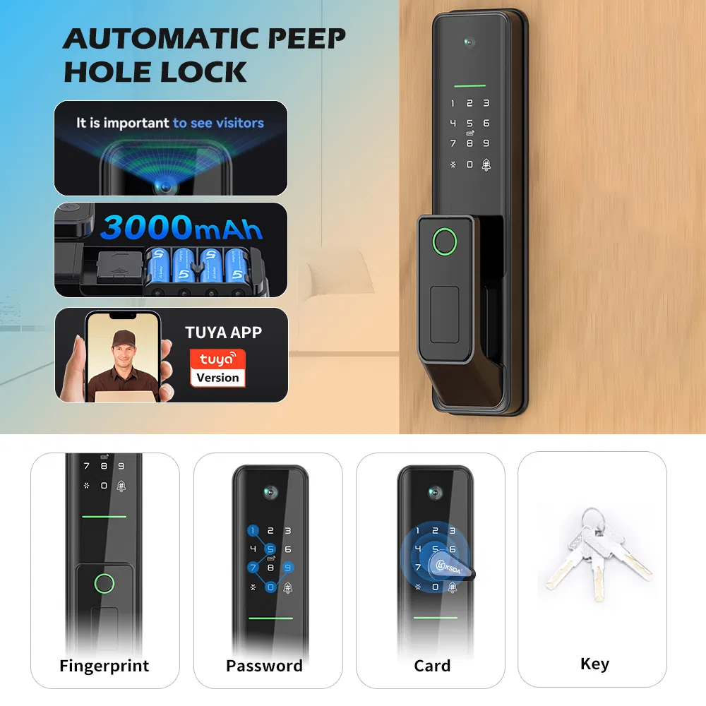 Smart Electronic Door Lock with Camera Fingerprint Keyless Entry System Digital Code Unlock for Home Office Building Security