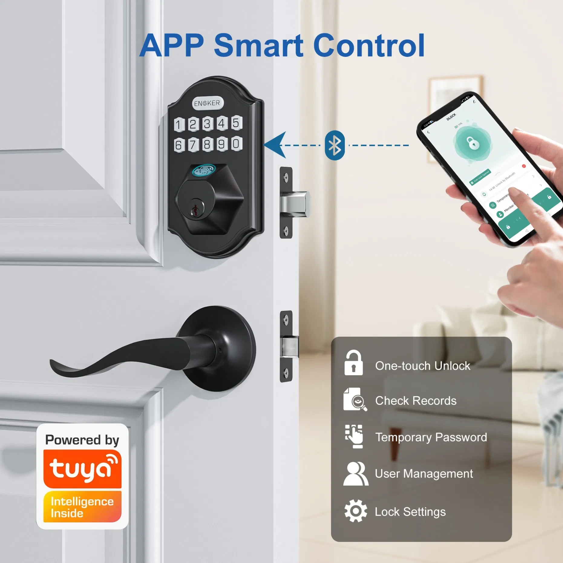 Home Security Keyless Entry WiFi Tuya APP Control Fingerprint Pin Code IC Card Biometric Smart Physical Digital Keypad Door Lock with Handle Set