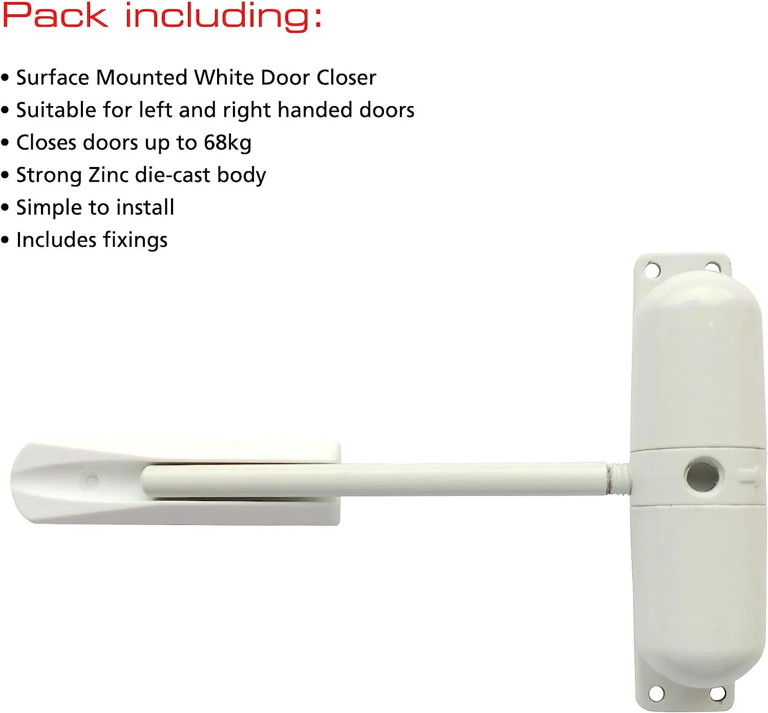 Surface Mounted Door Closer White Spring Loaded Adjustable Automatic Fire Rated