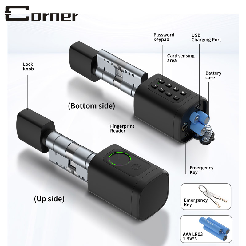 Multiple Unlock Way Electronic Keyless Fingerprint ID Card USB Rechargeable Emergency Smart Door Lock