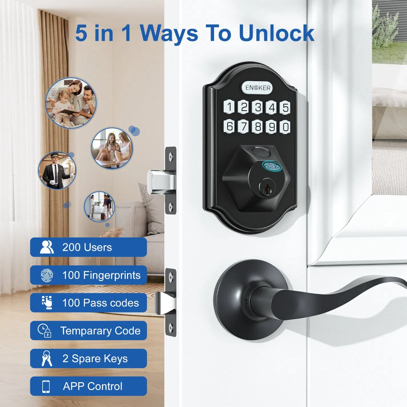Home Security Keyless Entry WiFi Tuya APP Control Fingerprint Pin Code IC Card Biometric Smart Physical Digital Keypad Door Lock with Handle Set