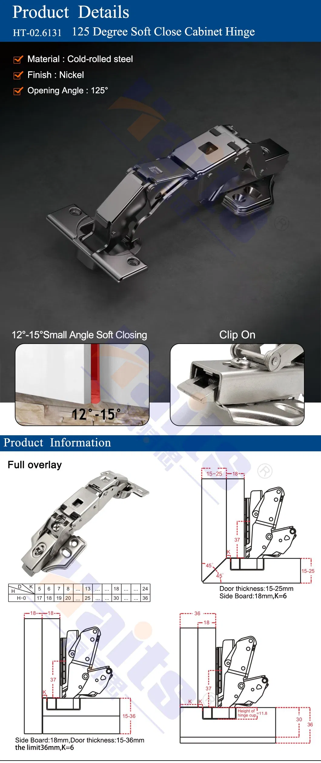 125 Degree Cabinet Hinge Detail 1