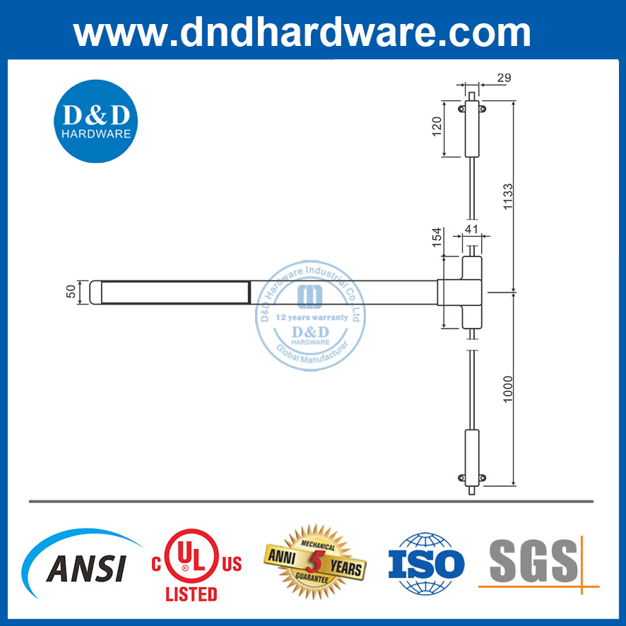 UL Emergency Door Panic Exit Device SS304 Vertical Rod Panic Lock Hardware