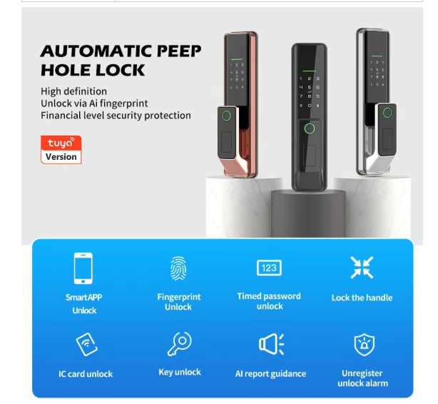 Keyless Entry Door Lock with Fingerprint Recognition Camera Digital Code Unlock Smart Lock System for Home Apartment Office