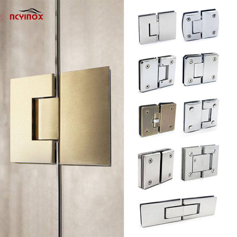 Heavy Duty Adjustable Solid Brass Spring Pivot Clamp Frameless Glass Door Hinge for Bathroom/Shower Room, Glass to Glass