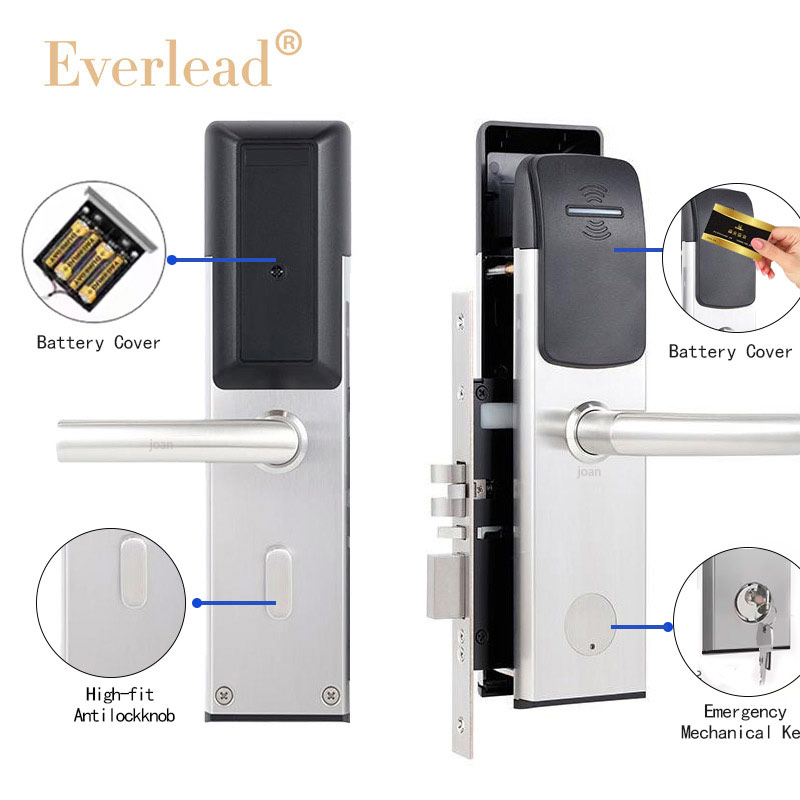 High Quality Modern Design Black Customed Bedroom Card Reader Electronics Smart Hotel Mechanical Key Door Lock with RFID Key Card with Free Software