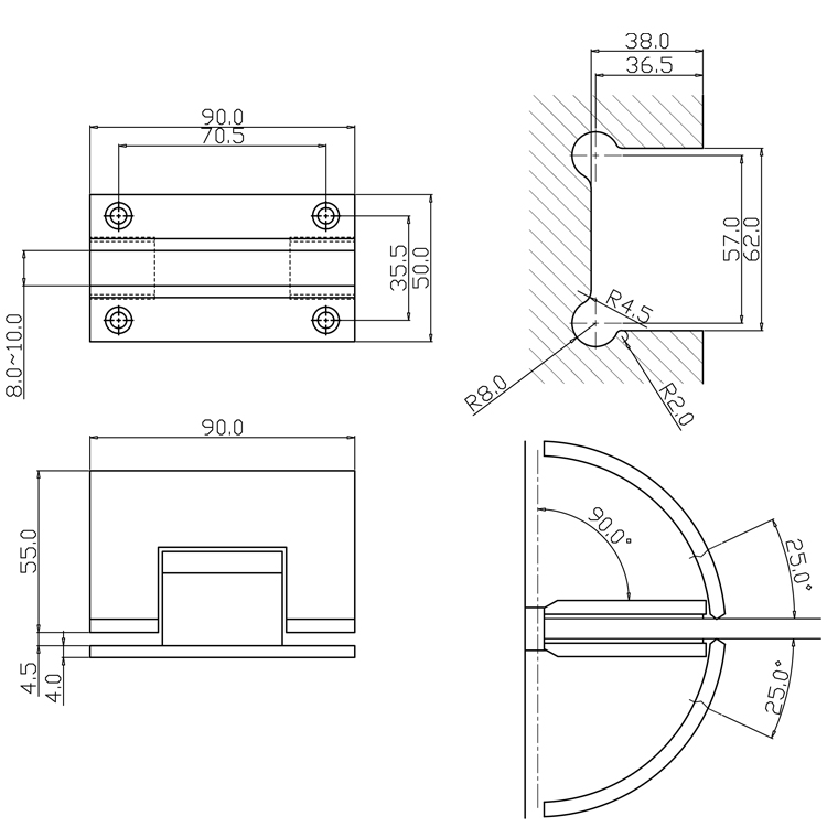 Brushed Nickel Bathroom Shower Enclosure Accessories H Backplate Wall Mount Full Back Plate Frameless Sliding Door Hardware Standard Glass Clamp Brass Hinge
