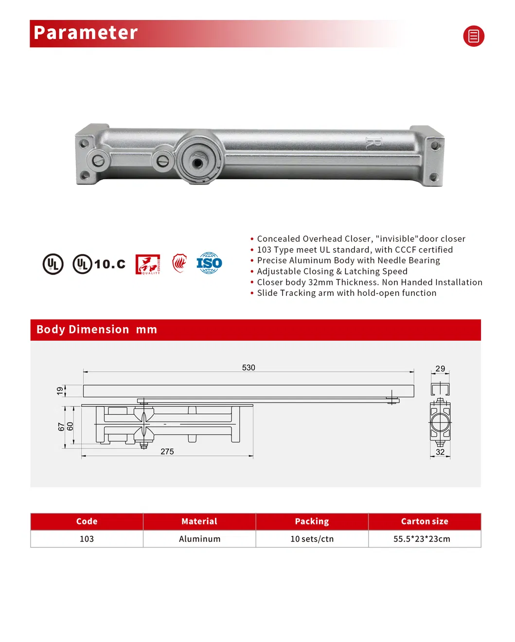 Concealed Hydraulic Door Closer 103-3