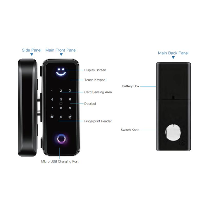 Zinc Fingerprint Password Smart Glass Door Lock for Home Apartment Office Door