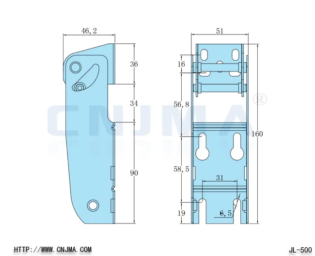 Technical Drawing of JL-500-K Spring Hinge