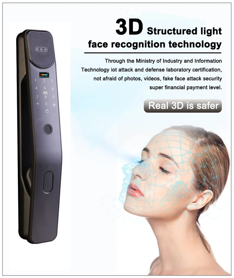 Tuya WiFi Smart 3D Face Intelligent Recognition Cat Eye Waterproof Fully Automatic Fingerprint Video Door Lock with LCD Screen