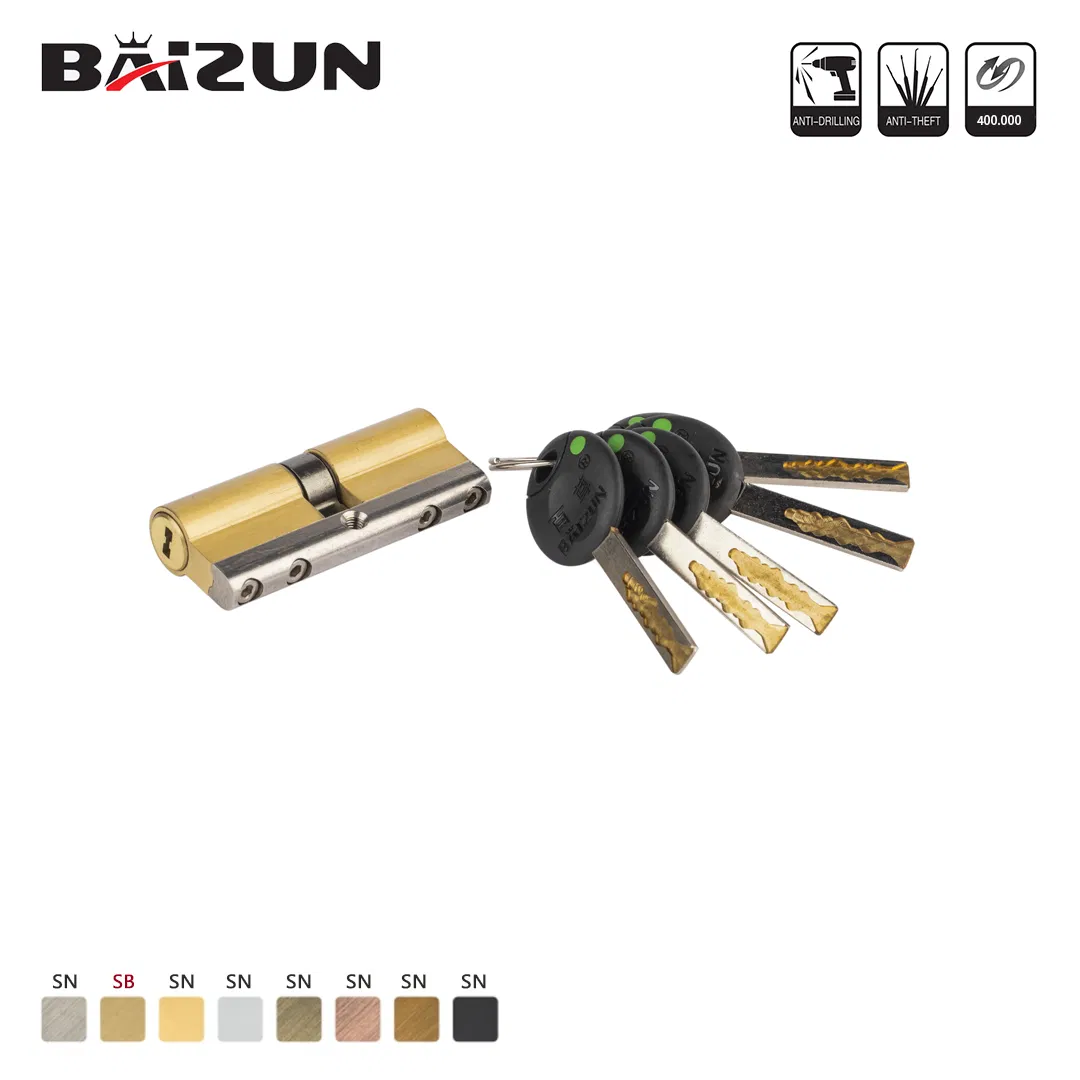 Long Mechanical Life-Time Brass Door Cylinder Lock with Keys