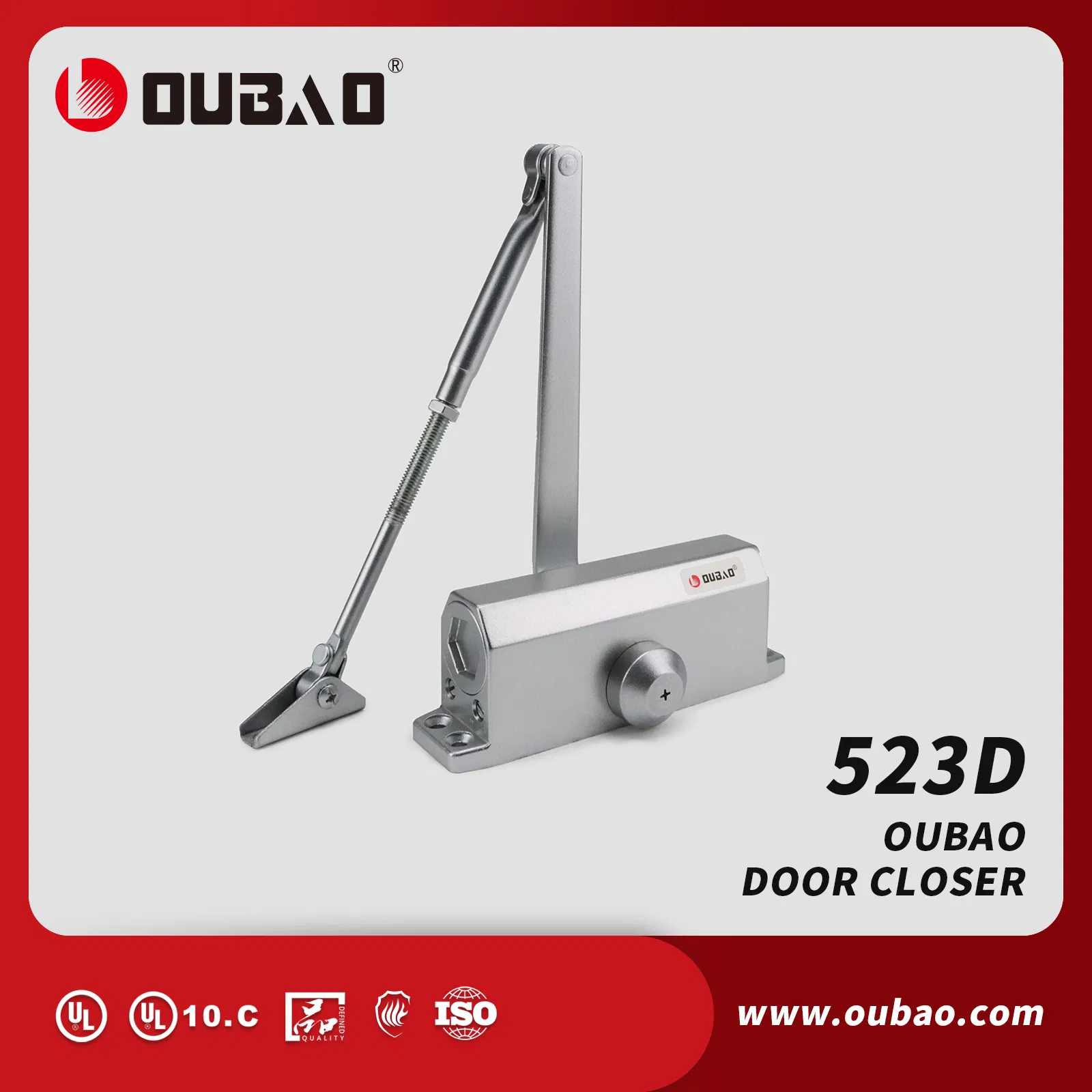 UL Door Hardware Fittings Aluminium Hydraulic Fire Spring Door Closer for 40-65kg Door