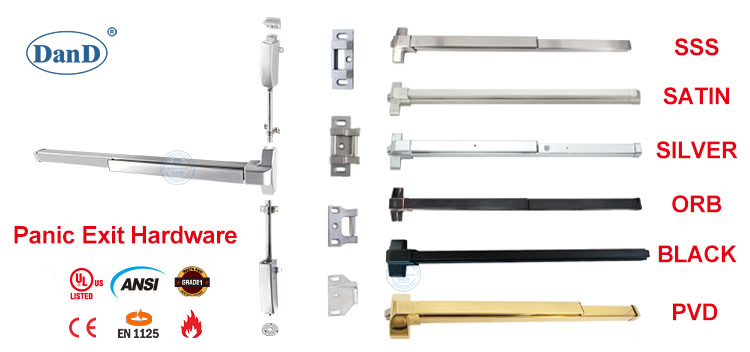 UL ANSI Steel Fire Rated Economic Hardware D&D Brand Vertical Rod Emergency Escape Push Bar Lock Ss 304 Rim Type Commercial Door CE Length Panic Exit Device