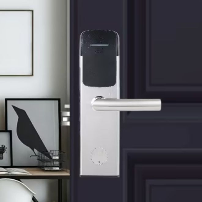 High Quality Modern Design Black Customed Bedroom Card Reader Electronics Smart Hotel Mechanical Key Door Lock with RFID Key Card with Free Software