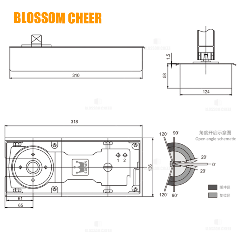 Crown Brand Pivot Door Heavy Duty Ground Spring Hinges