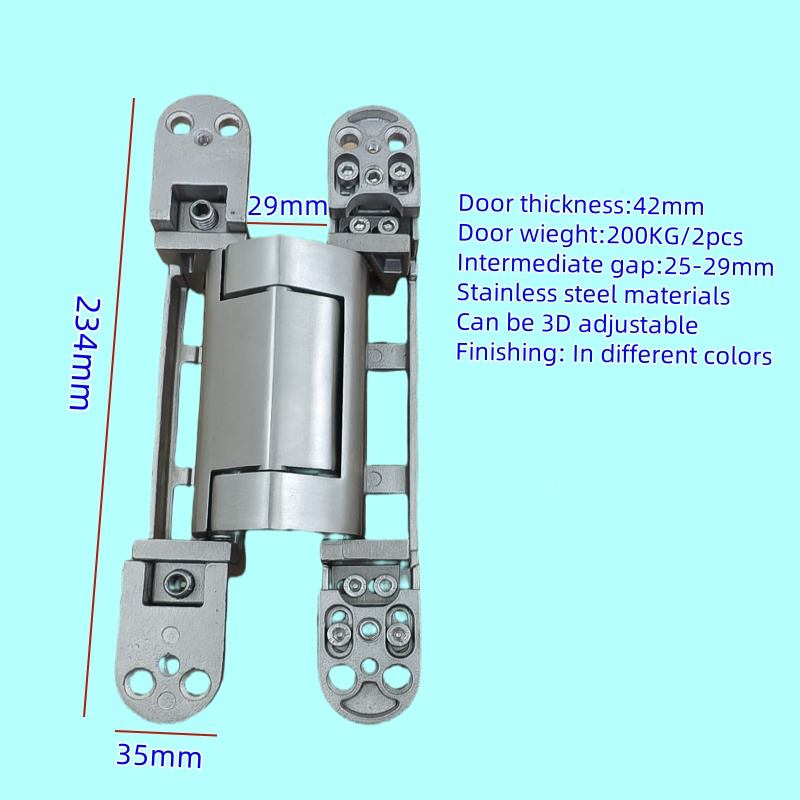 Heavy Duty 3D Adjustable Stainless Steel Bear 200kg Concealed Invisible Hidden Gate Woodden Door Hinge