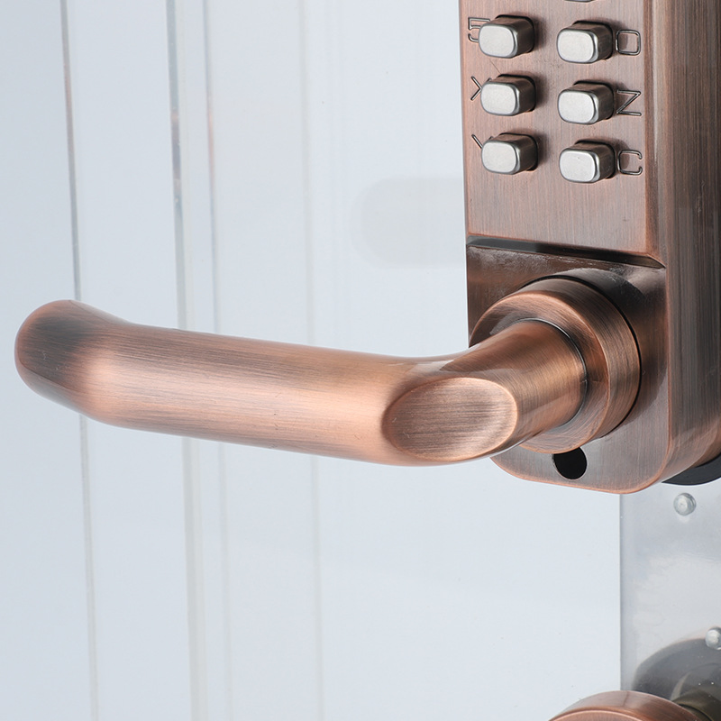 Security Wooden Door Handle with Push Button Lock, Mechanical Handle Door Lock