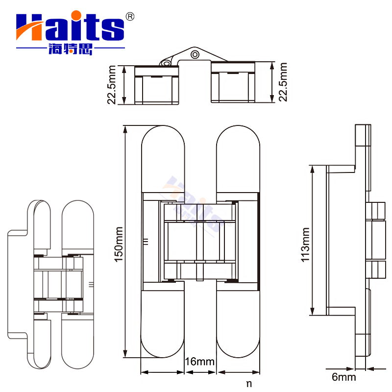 3D Adjustable Stainless Steel Invisible Door Hinge Concealed Cross Hinge Black