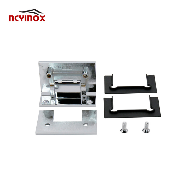 Shower Enclosure Chrome Door Hinge for Glass Door in Bathroom Showcase, Glass Fitting Isolated on a White Closeup