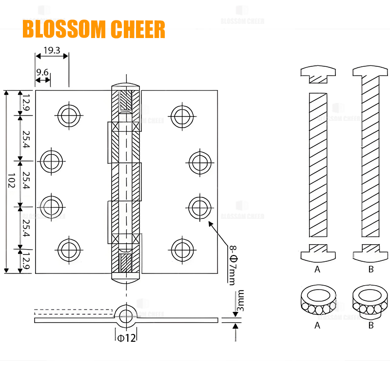 House Door Industrial Steel Flush Stainless Butt Hing Interior Wooden Hardware Hinge