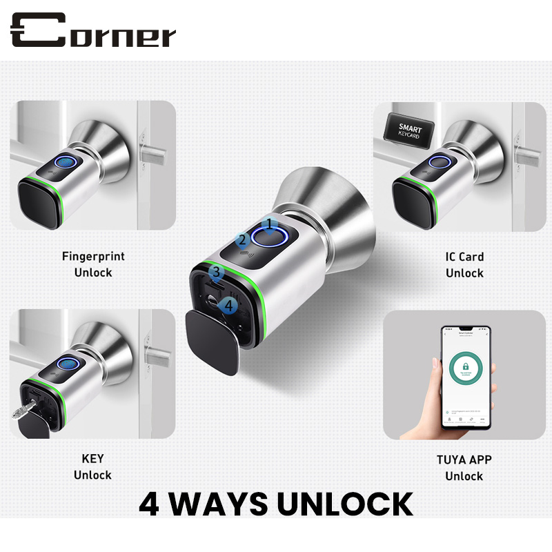 Mechanical Key Backup USB Charging Port Support Electronic Keyless APP Function Smart Door Lock