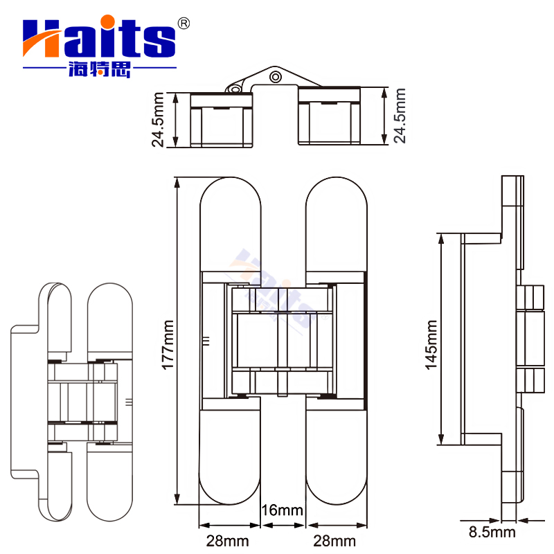 3D Adjustable Stainless Steel Invisible Door Hinge Concealed Cross Hinge Black