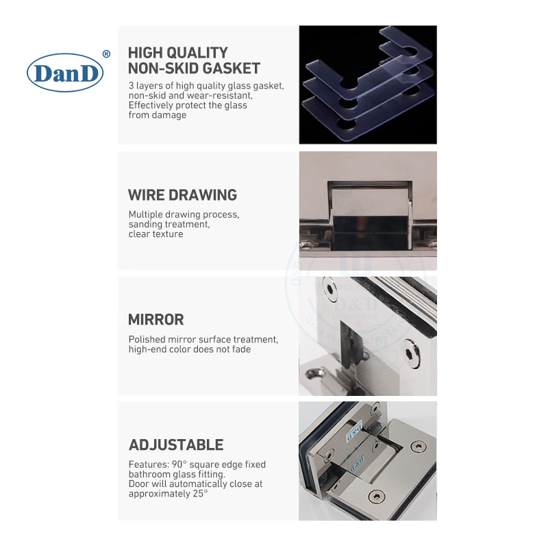 90 Degree Frameless SS304 Heavy Duty Spring Adjustable Door Hardware Fitting Brass Pivot Glass Clamp Clip Connector to Bathroom Shower Room Glass Door Hinge