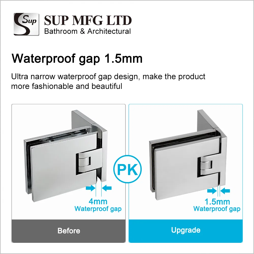 Slim Gap Solid Brass Shower Glass Door Hinge Adjustable with Cover