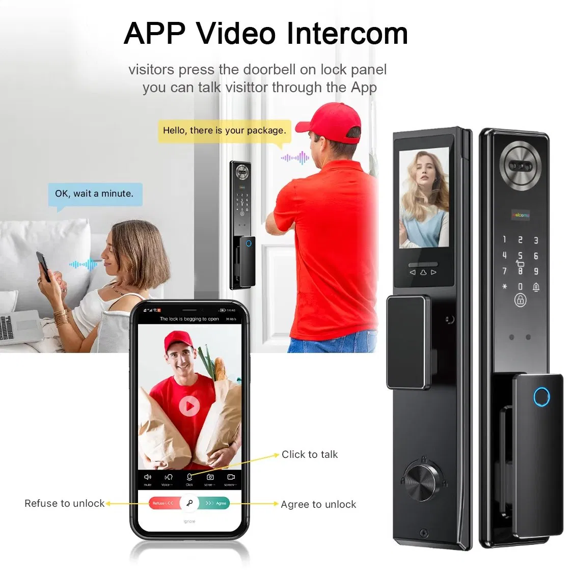 Face Recognition Smart Door Lock 6068 Mortise Tuya WiFi Fingerprint Cerradura Inteligente Digital Lock with Camera for Home