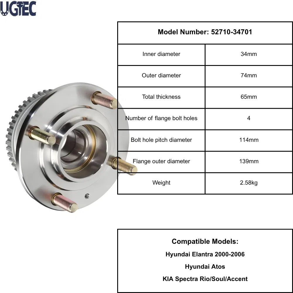 Auto Parts Wheel Hub Kits Rear Wheel Hub Bearing 52710-34701 for Hyundai Elantra 2000-2006 Car Accessories with ABS Roller Bearing