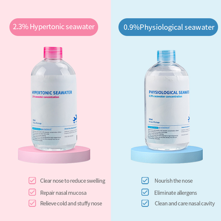 500ml Natural Seawater 0.9%&amp; 2.3% Concentration Nasal Cleaning Moisturizing Saline Solution
