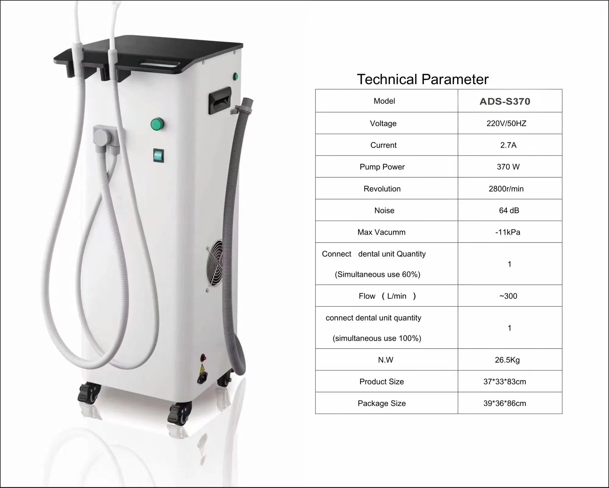 550W Mobile CE Dental Chair Unit Suction Pump Vacuum System