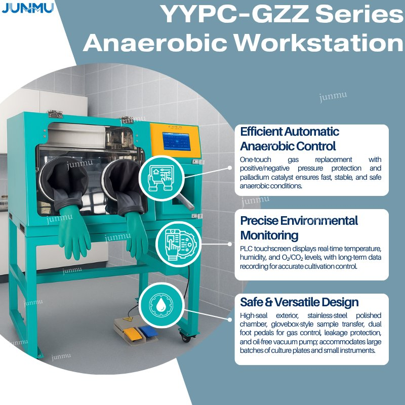 Junmu 80L 380L High-Efficiency Anaerobic Workstation for Microbial Cultivation, Food Testing, Medical Labs and Environmental Monitoring