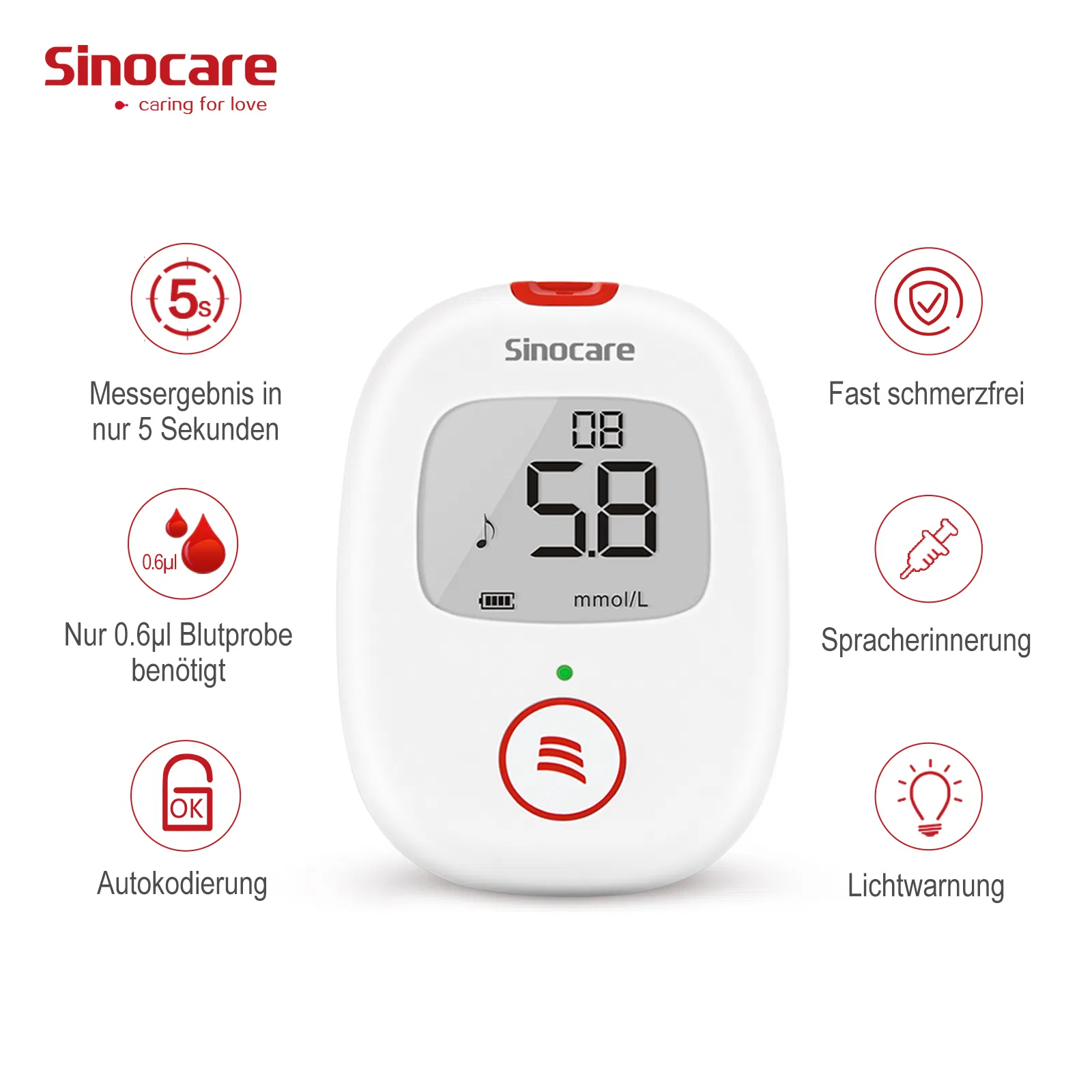 Sinocare Medical Sugar Monitoring System /Diabetes Testing Meter Price /Digital Blood Glucose Meter /Glucometer