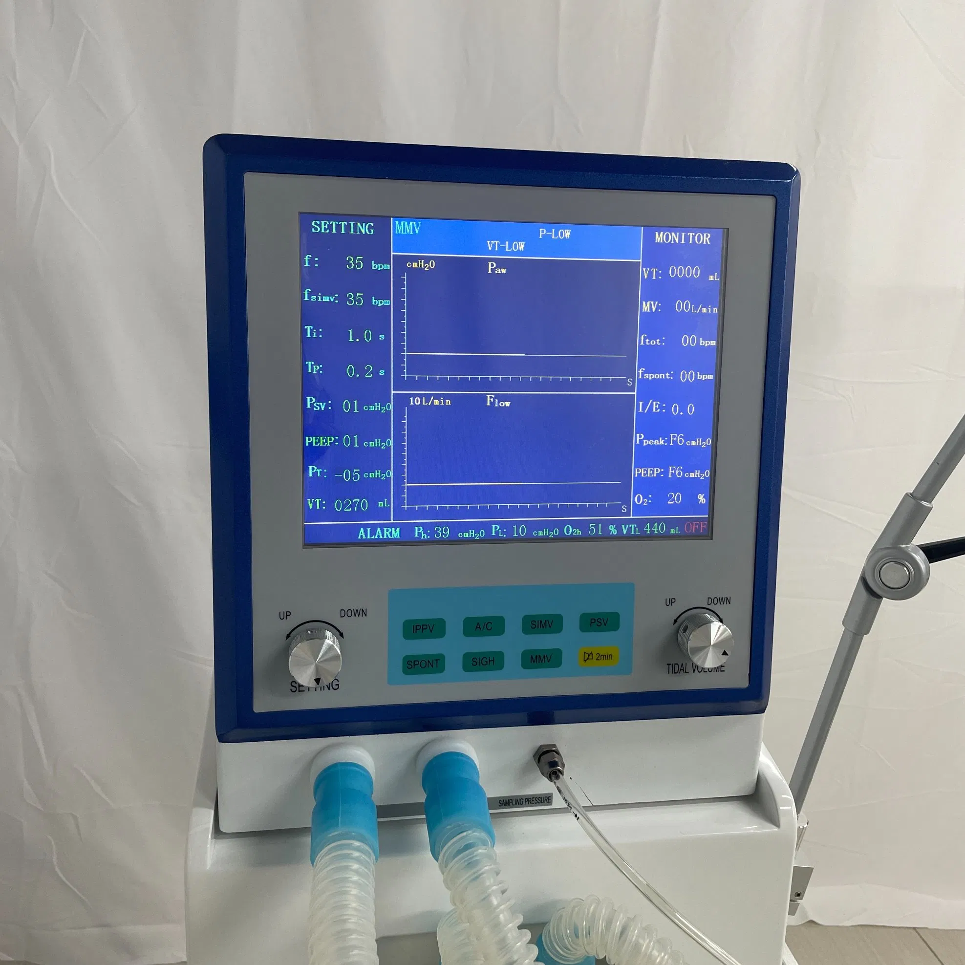 High Quality 10.5 Inch Color Screen Trolley Movable Medical Ventilator