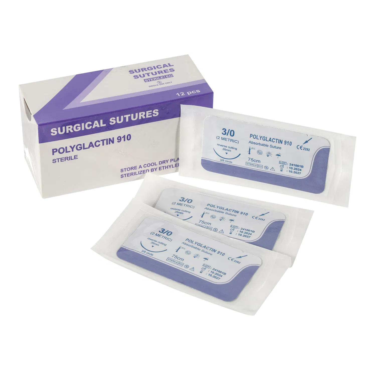 Disposable Veterinary Medical Surgical Absorbable Polyglycolic Acid PGA Eo Sterilized Sutures Thread with Needle for Animal