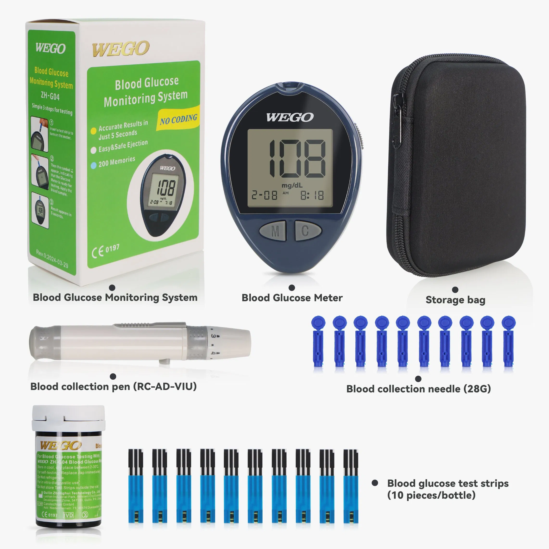 Wego Electric Glucometer Blood Glucose Testing Equipment Glucose Meter Monitoring