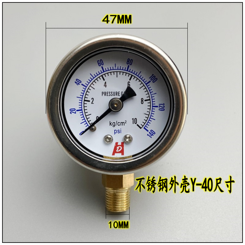 Y-40 Stainless Steel Case Dial 40mm Bar Air Pressure Gauge Manometer Bottom