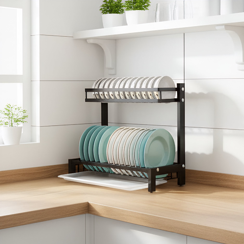 Stylish Double Layer Sink Bowl Storage Rack for Kitchen Organization