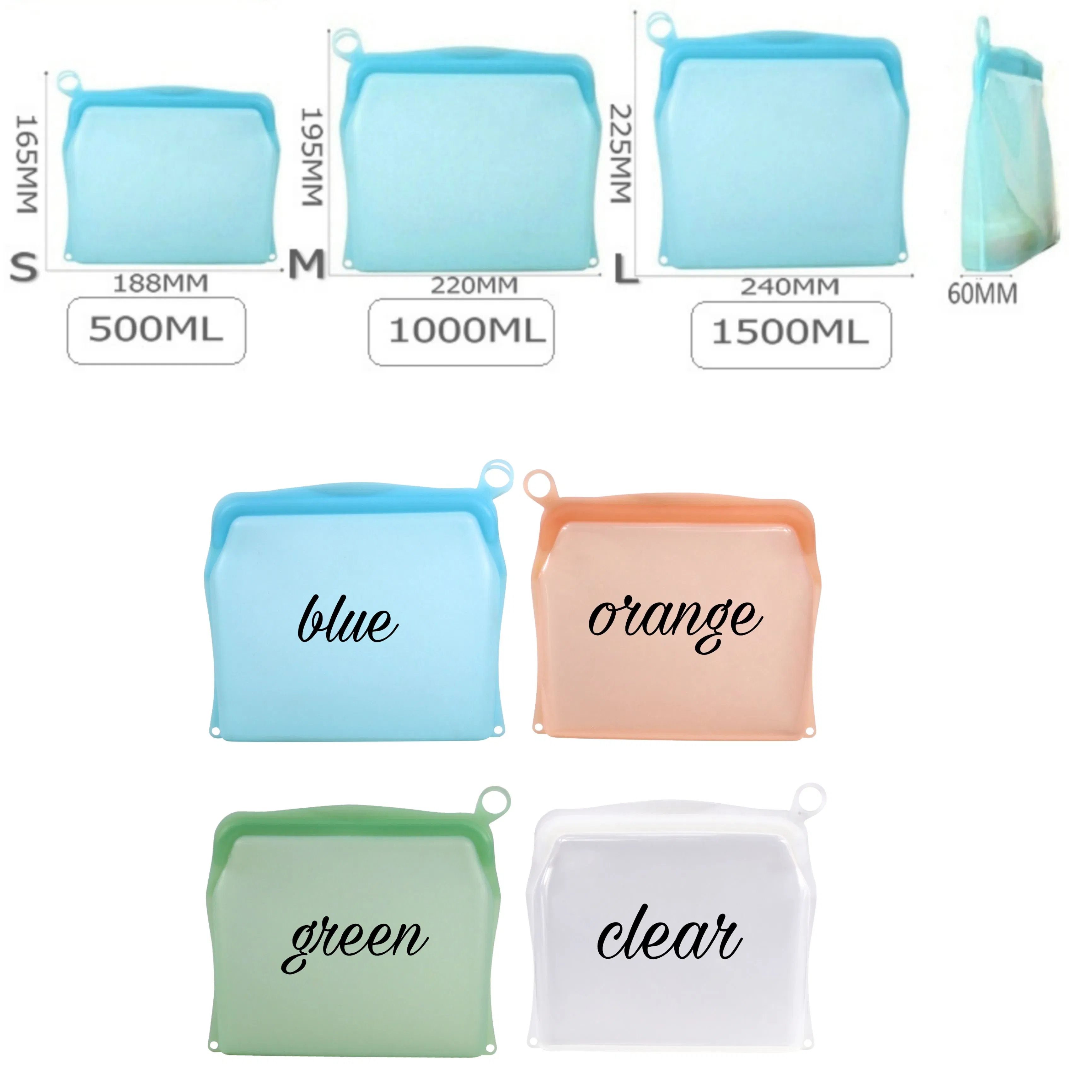Best Selling Thick Eco Friendly Platinum Silicone Freezer Reusable Food Container Storage Bags
