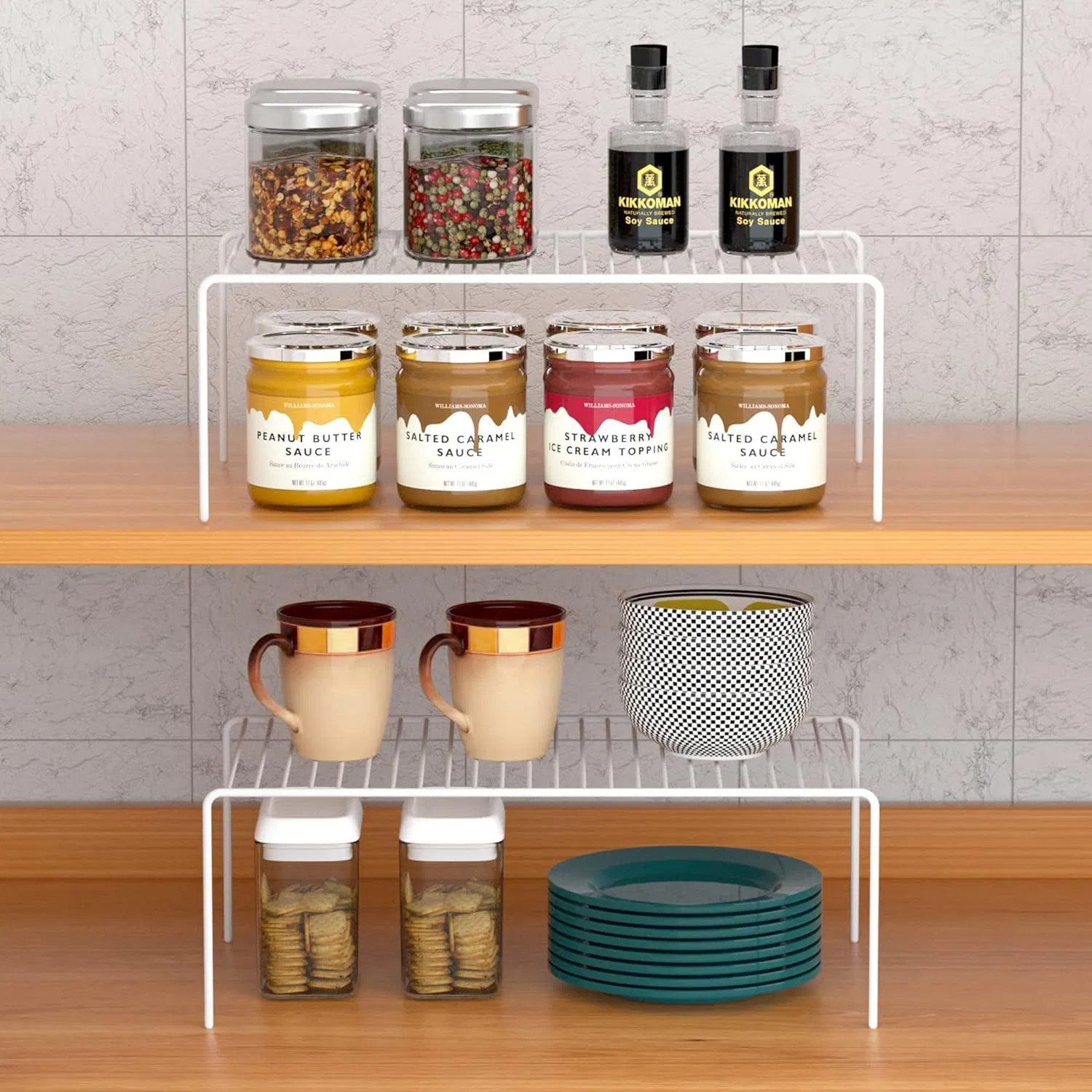 Kitchen Cabinet Shelf Organizer 2 Layers Wire Shelf Refrigerator Rack